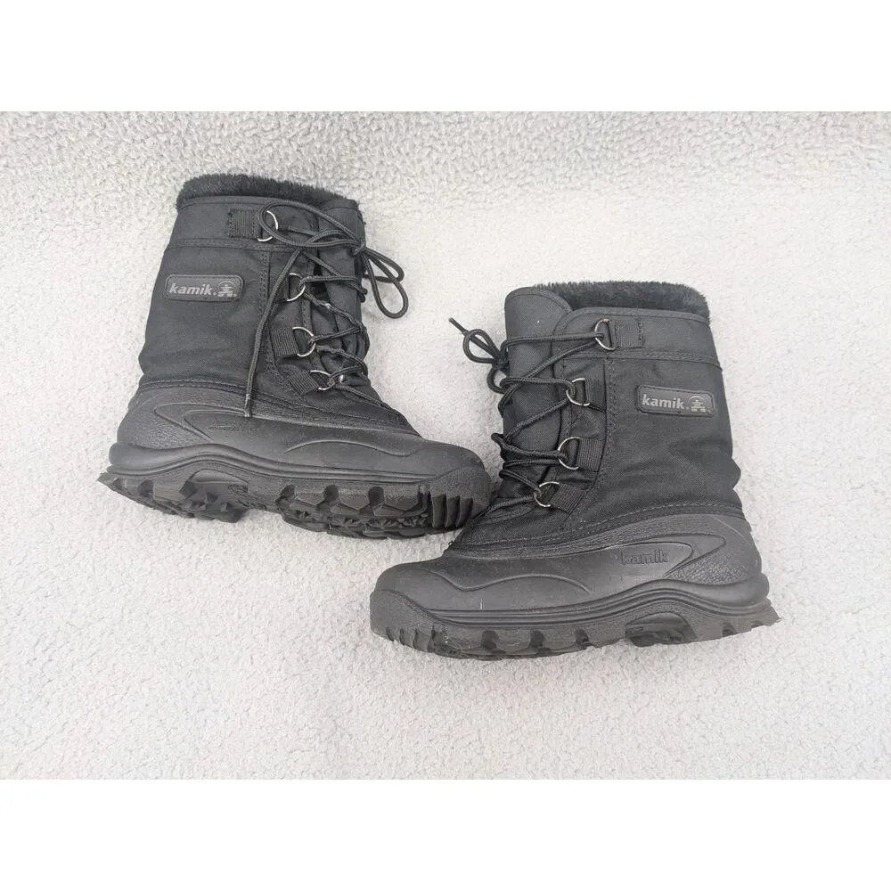Kamik Black Snow Boots Youth size 6 Lace Up Rubber Soles Unisex